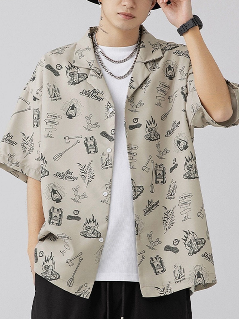 Chemise à Manches Courtes Aelfric Eden All-over Graffiti Print Blanche | LUH-04020886